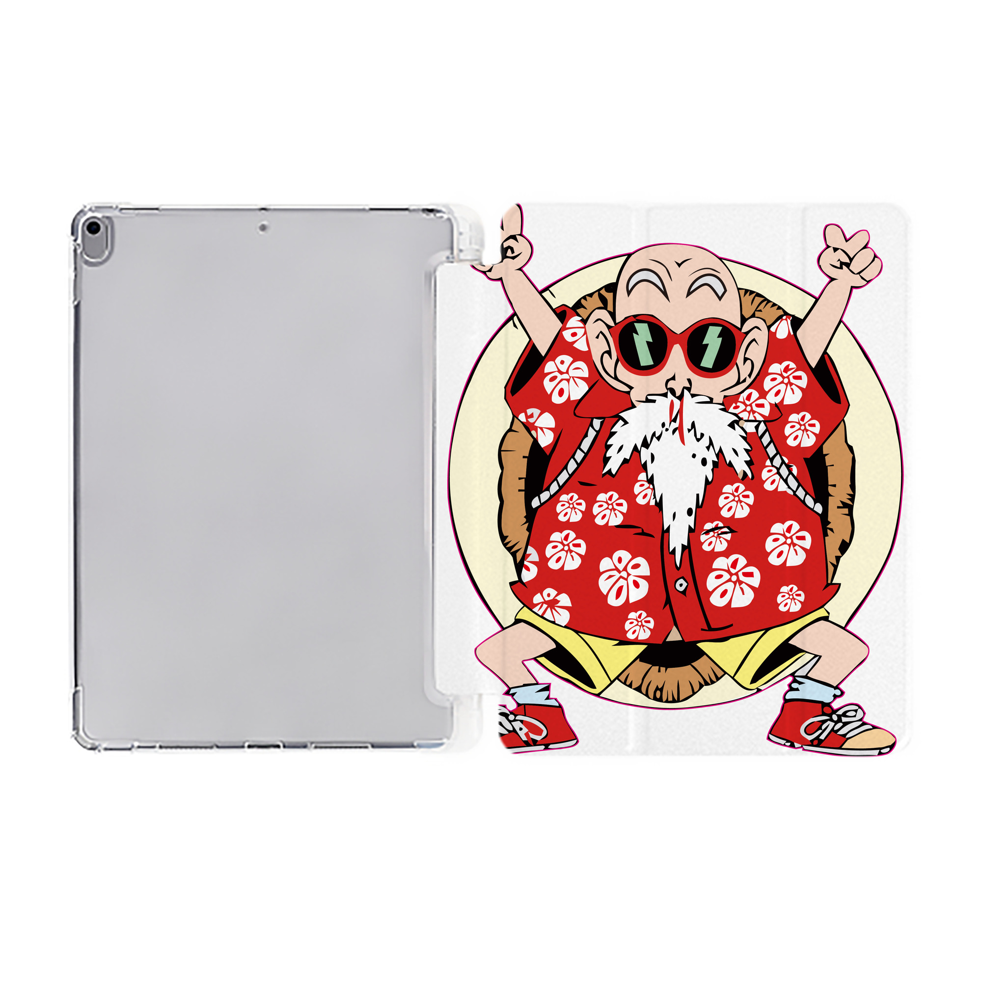 （画像用） ドラゴンボール 亀仙人（かめせんにん） DRAGON BALL Master Roshi Kame Sennin IPad ケース ペン収納付き 三つ折りスタンド PUレザー×シリコン 対応機種9.5/10.5/10.9インチ